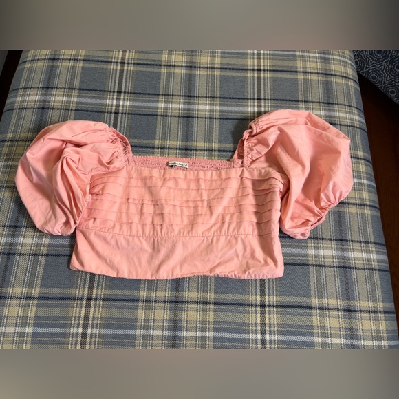 Abercrombie Puff Sleeve Poplin Squareneck Top Size XL - Picture 2 of 6